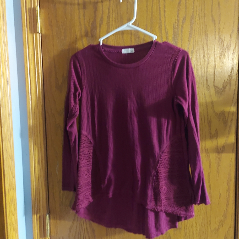 Elegant Maroon Long Sleeve Top Girls 12/14 Lace Details EyeShadow Brand